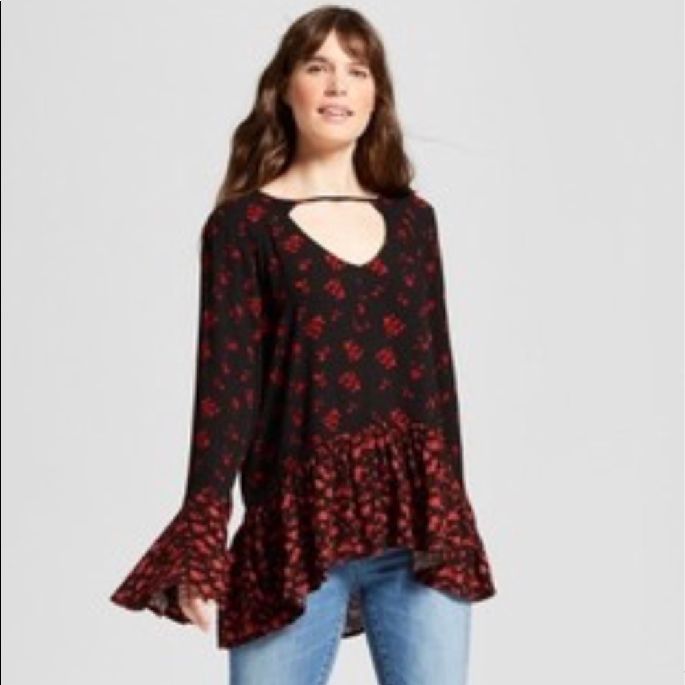 Mossimo Floral Bell Sleeve Peplum Top Boho
